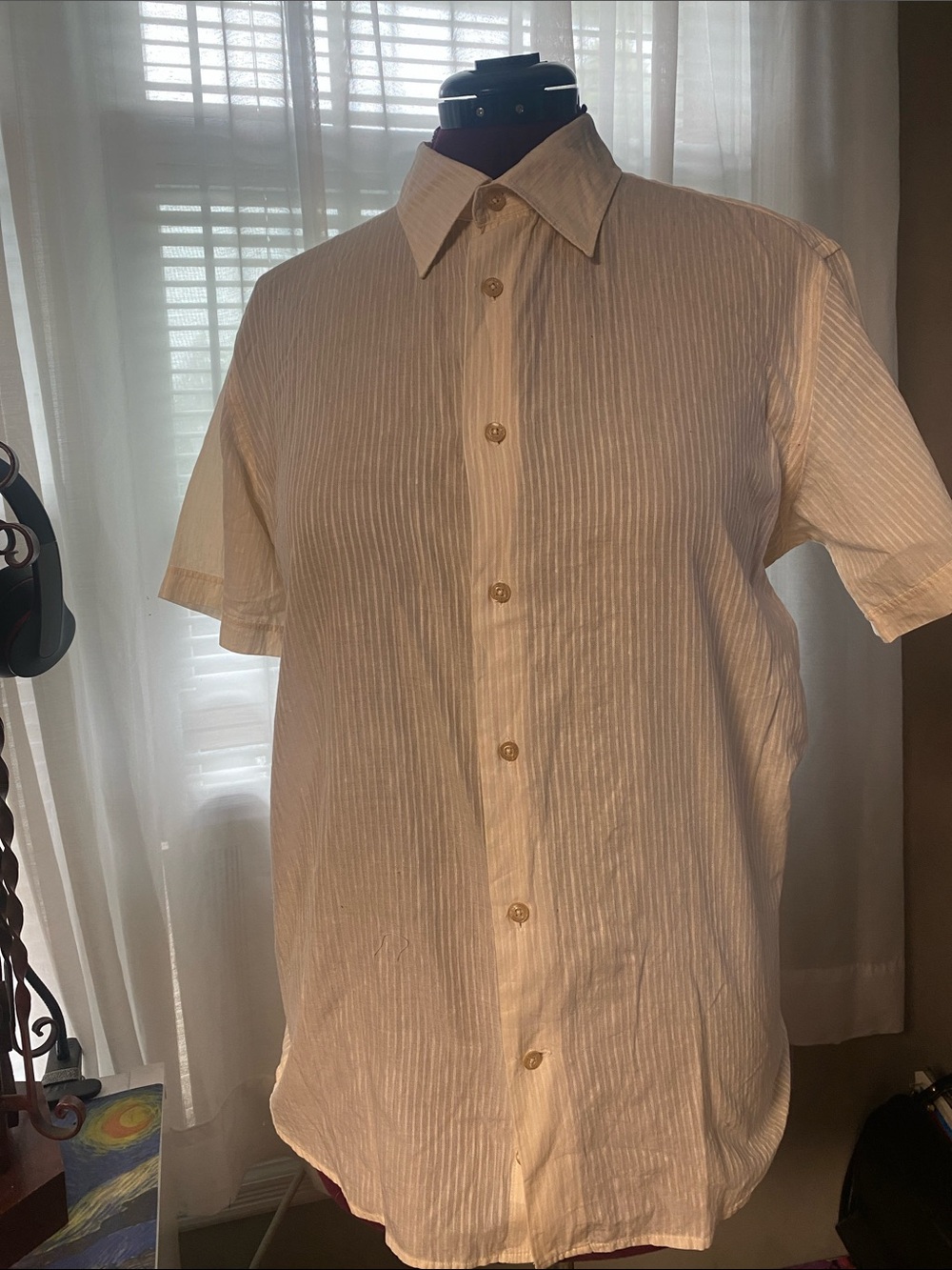 Men's Short-Sleeve Button-Up Shirt Country shirt Cream size Large